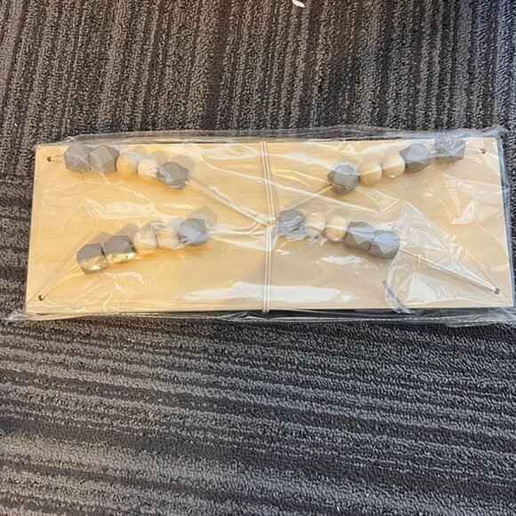 Nordic Wooden Hanging Shelf with Gray Beads and Tassels | Minimalist Boho Nurser - Picture 5 of 6